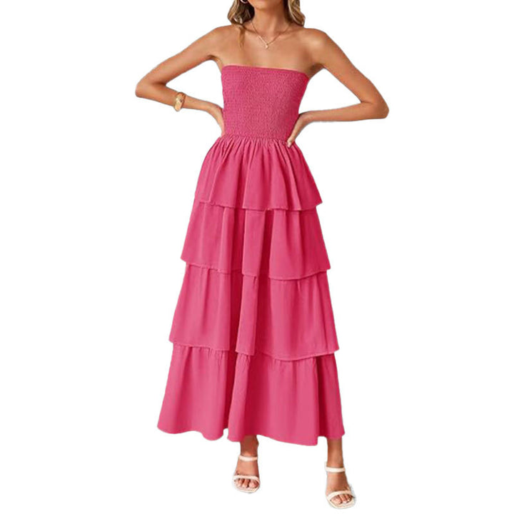 Dame Lang Rynketkjole med off-shoulder design og elastisk overdel Stilla