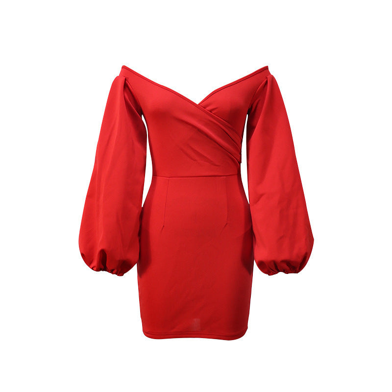 Dame Off-Shoulder Draperet Mini-Kjole med Statement-Ærmer Stilla