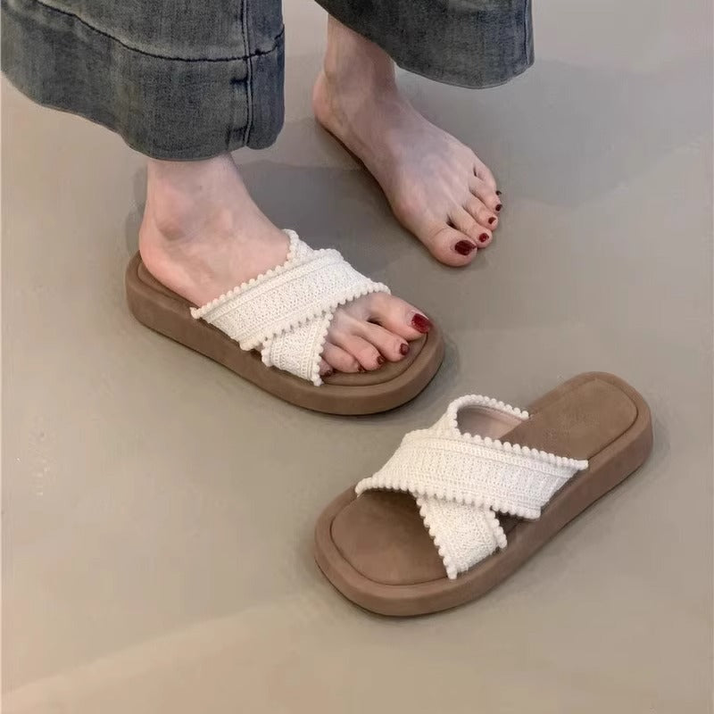Dame Cross-Band Struktureret Slide Sandaler Stilla