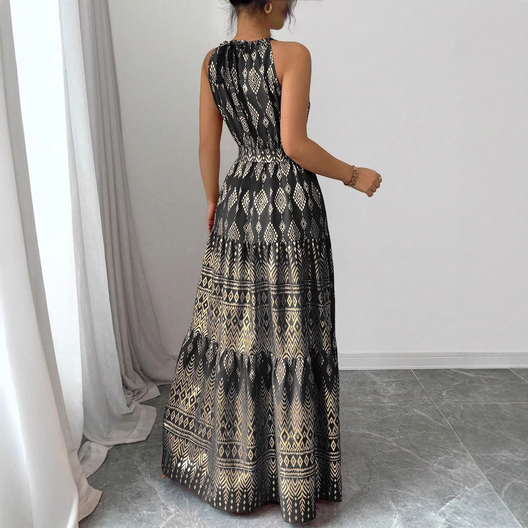 Damer Elegant Halterneck Maxikjole med Talje Knude Stilla
