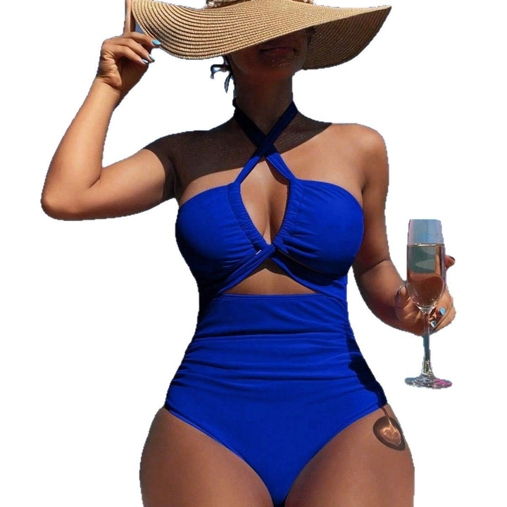 Dame Højskåret Halter Neck One-Piece Badedragt med Stilet Cut-Out Detalje Stilla