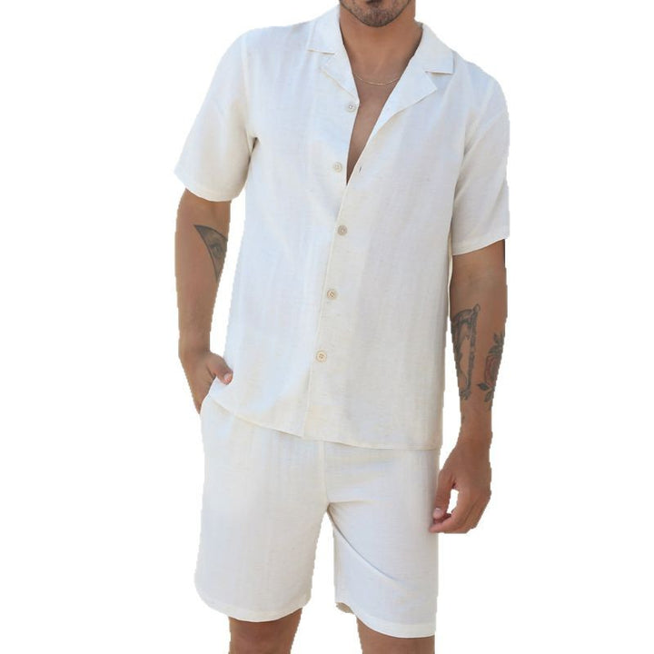 Herrer Let stråshorts med matchende skjorte Stilla