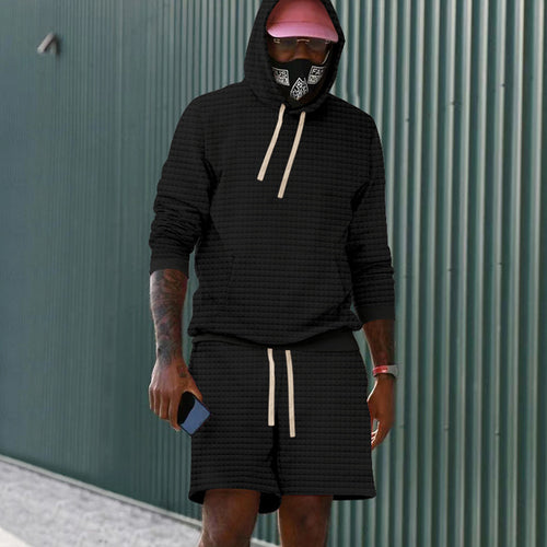 Herrer afslappet hoodie-sæt med moderigtigt kængurulomme-design og elastiske stofshorts Stilla