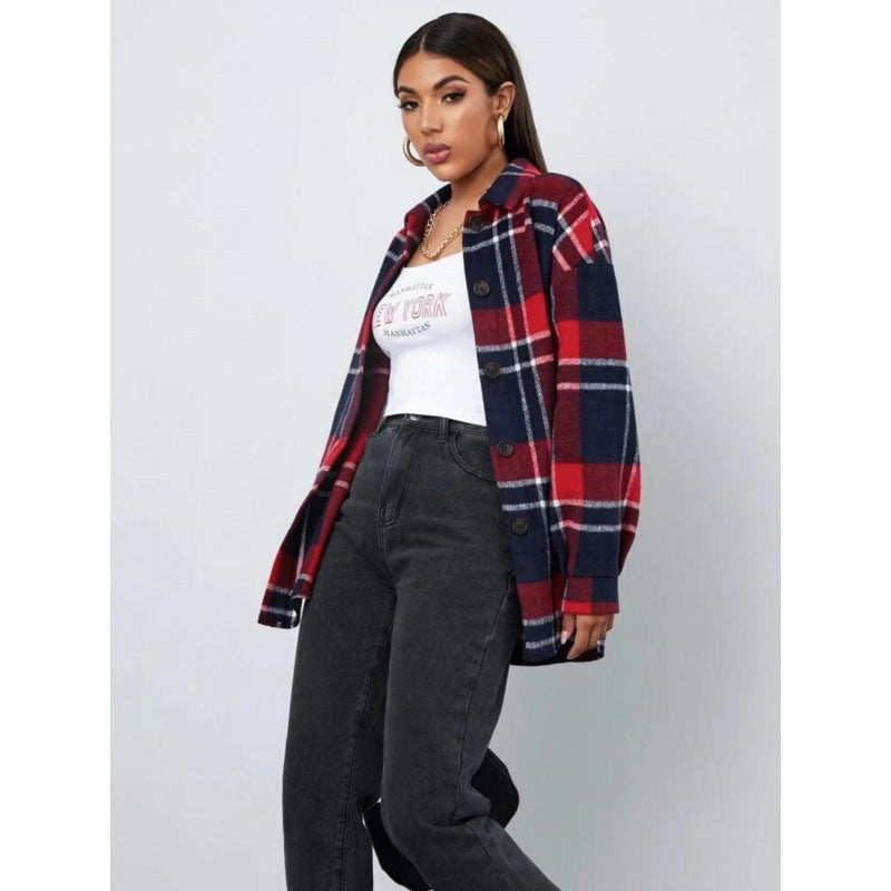 Dame Ruted Flannel skjortejakke i Oversized-stil Stilla