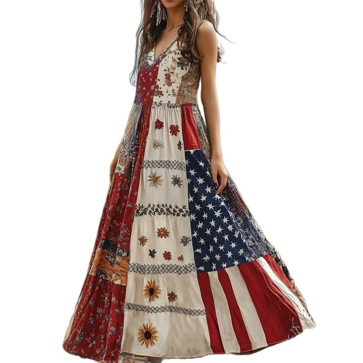 Dame Patchwork-Maxi kjole med bohemian Flair Stilla