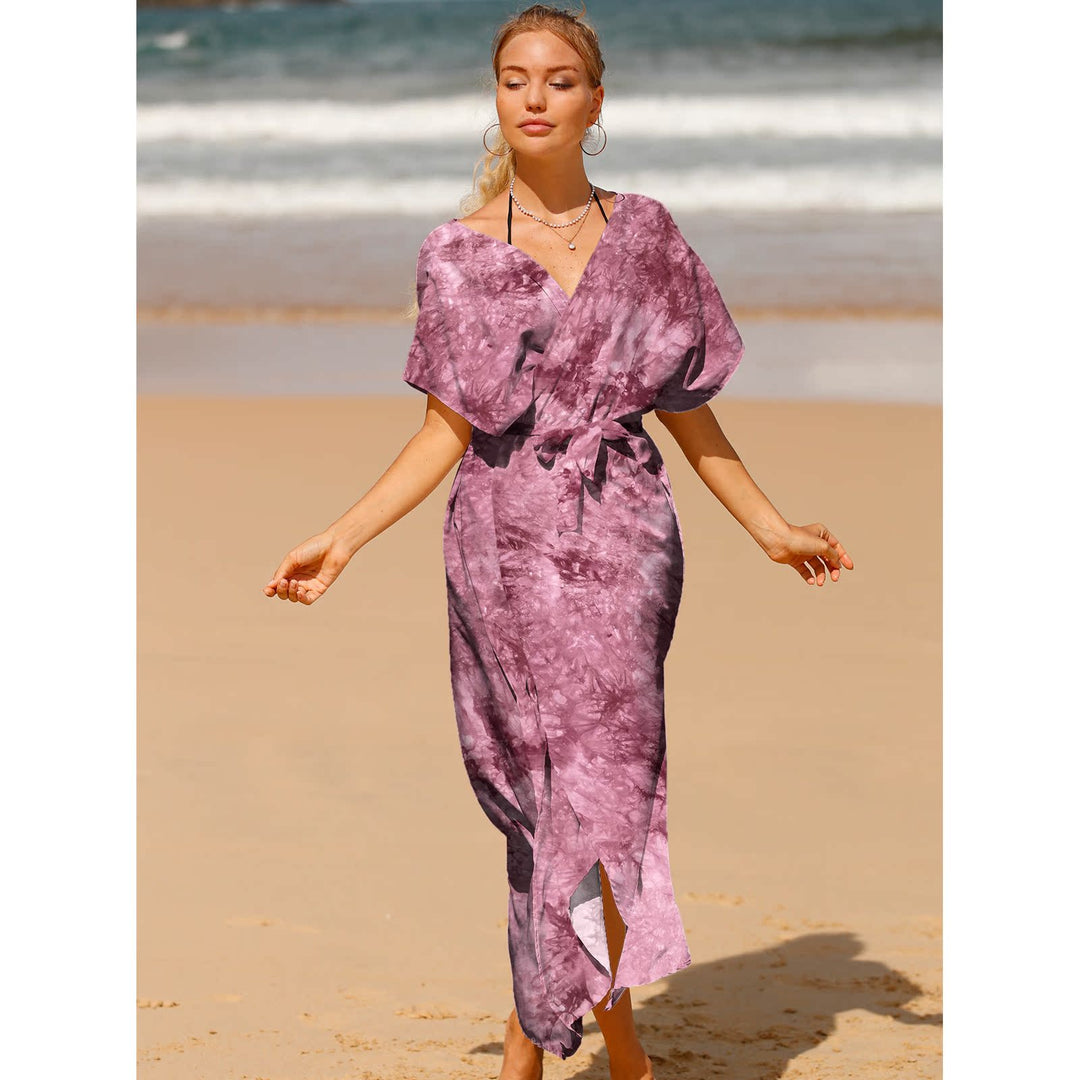 Dame elegant Strandkimono med ornamentalt print og praktiske bindebånd Stilla