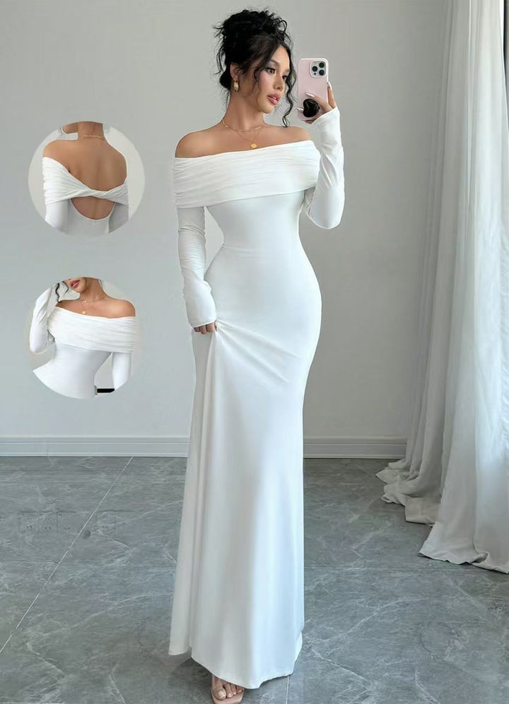 Damer Elegant Off-Shoulder Maxikjole med tætsiddende snit og lange ærmer Skovae