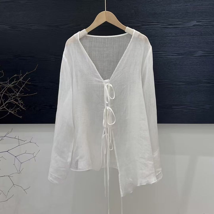 Femme Bohemian Wrap Linned Top med Justerbart Bindebånd Stilla