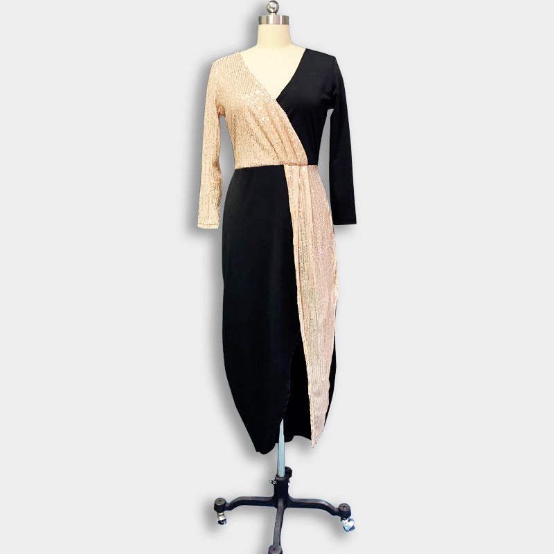 Dame Vavkjole med elegant asymmetrisk farvekombination og sidelængde slids Stilla