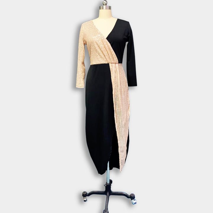 Dame Vavkjole med elegant asymmetrisk farvekombination og sidelængde slids Stilla