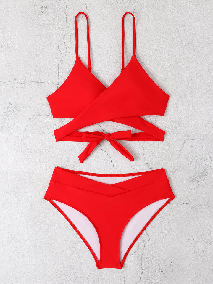 Dame Stylish Wrap-Top og Høj Talje Bikini Sæt Stilla