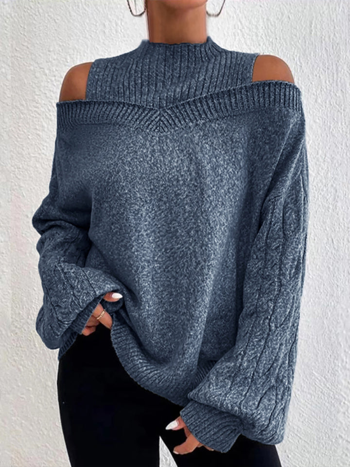 Dame moderigtig sweater med Off-Shoulder design og struktureret strik Stilla