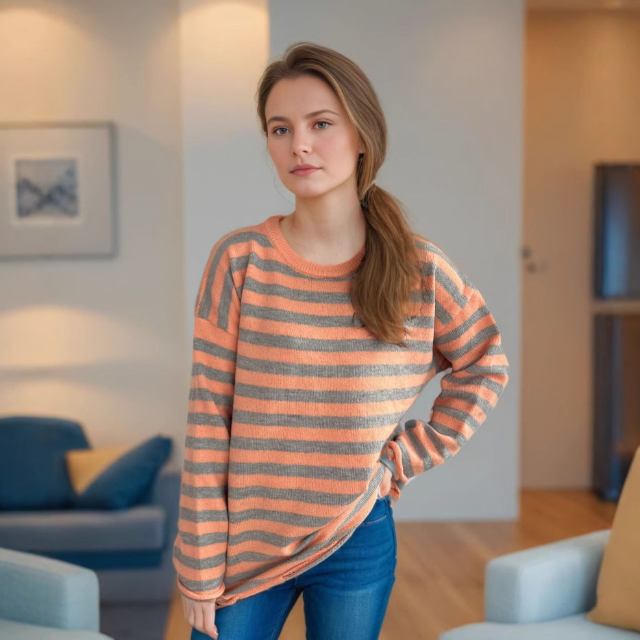 Kvinders strikket oversized sweater med afslappet stribemønster Stilla