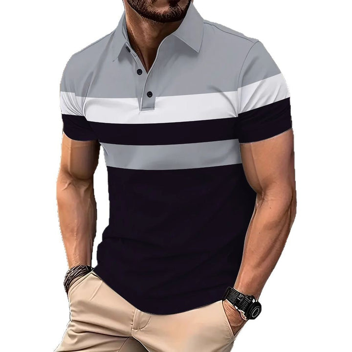 Herrer Poloshirt med moderne, flerfarvet stribemønster og åndbare egenskaber Stilla