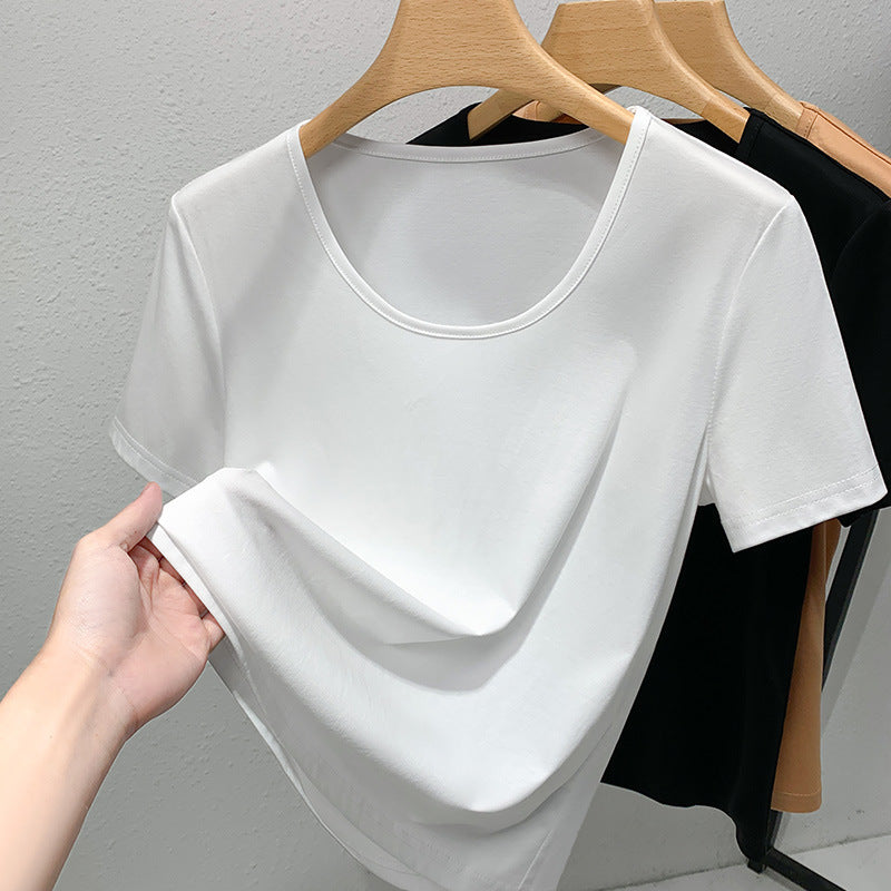 Dame Basic T-Shirt med klassisk rund halsudskæring og blød materialeblanding Stilla