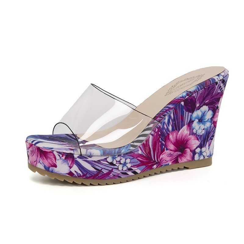 Dame Wedge-sandaler med blomsterprint og transparent rem Stilla