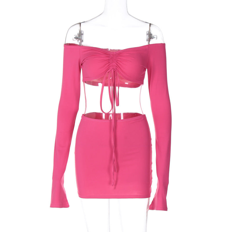 Dame Off-Shoulder Crop Top og Miniskirt Sæt med justerbare Bindebånd Stilla