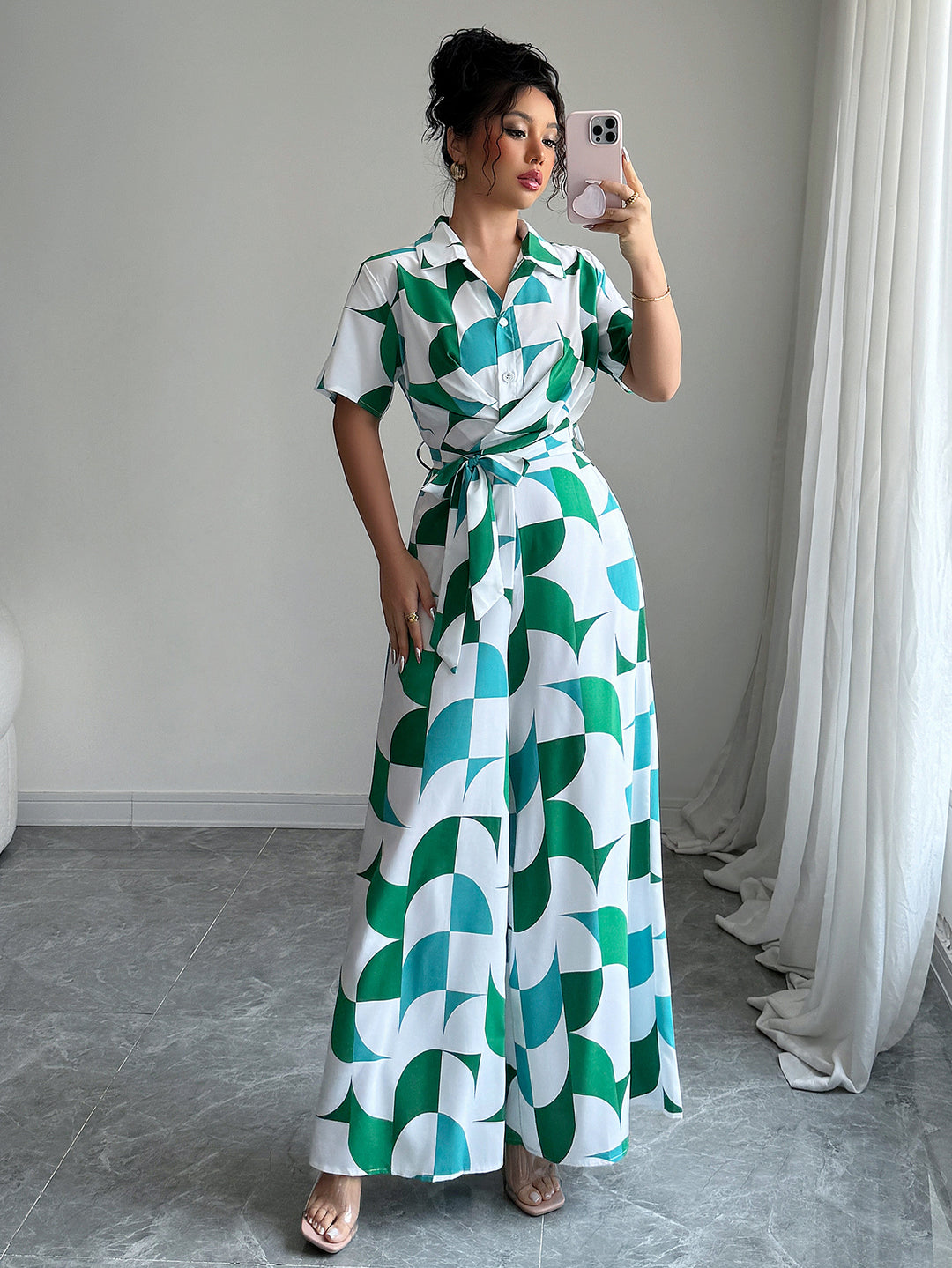 Dame Maxi-Overall med moderne geometrisk mønster Stilla