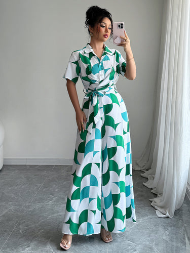 Dame Maxi-Overall med moderne geometrisk mønster Stilla