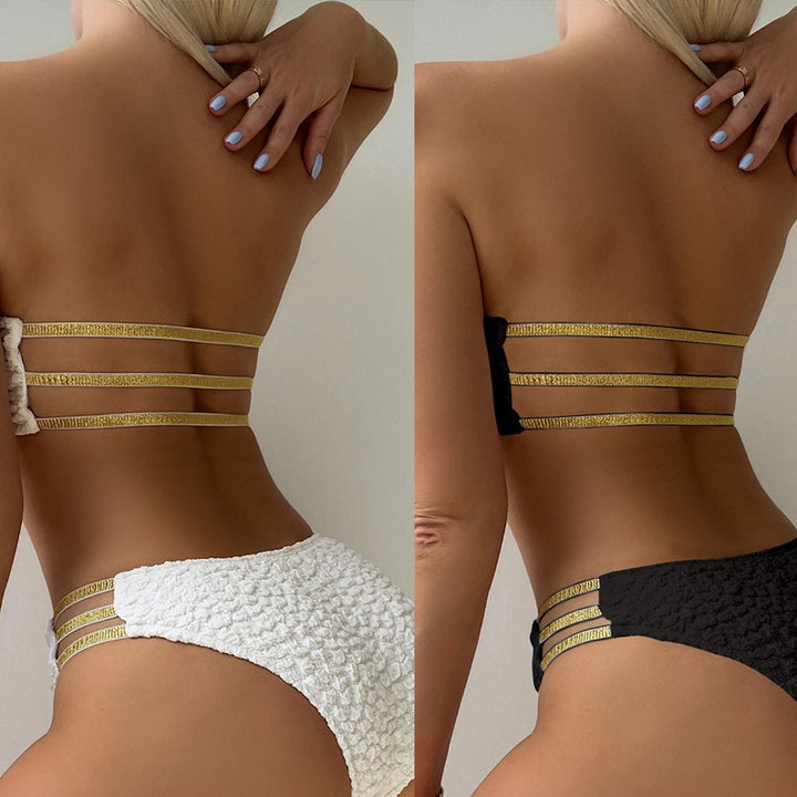 Dame Bandeau-bikini med dekorative stropper og struktureret top Skovae