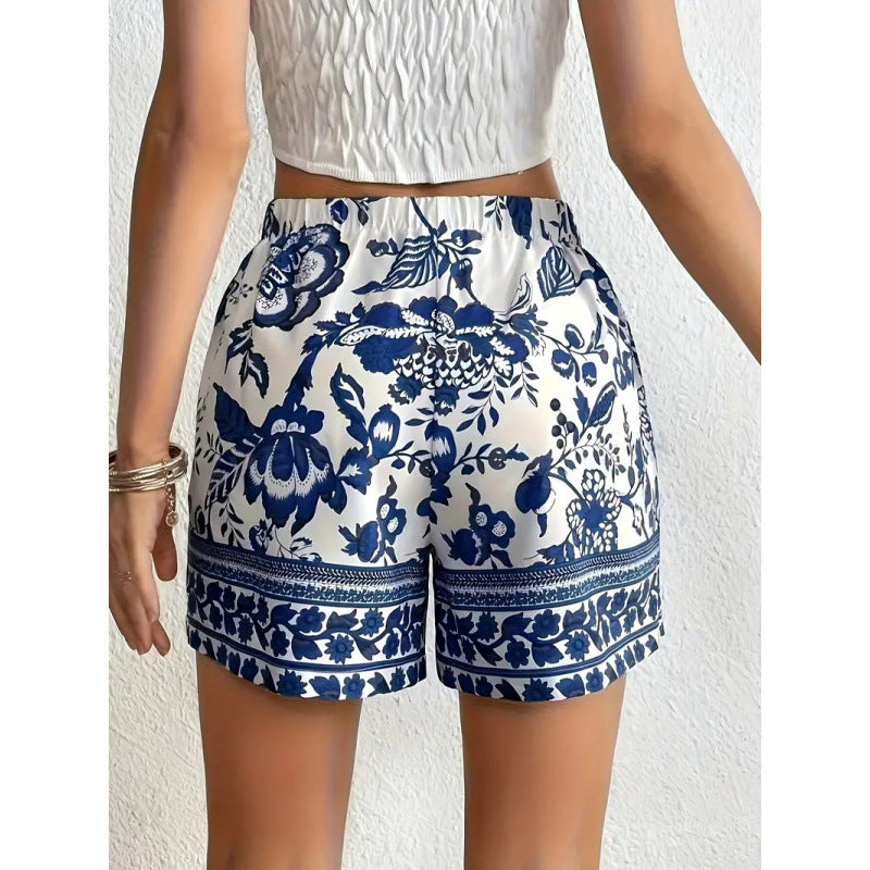 Dame fritidsshorts med blomstermønster og elastisk talje Skovae