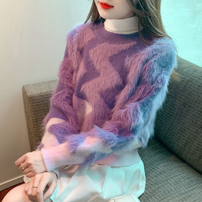 Dame Cozy Statement Sweater med Geometrisk Mønster Stilla