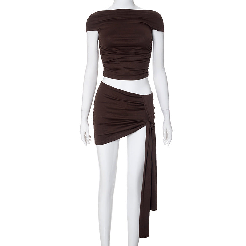Dame Off-Shoulder Top og Wickelrock Sæt Stilla