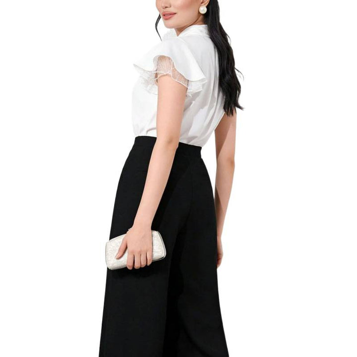 Damebluse med ruffles ærmer og feminin sløjfe Skovae