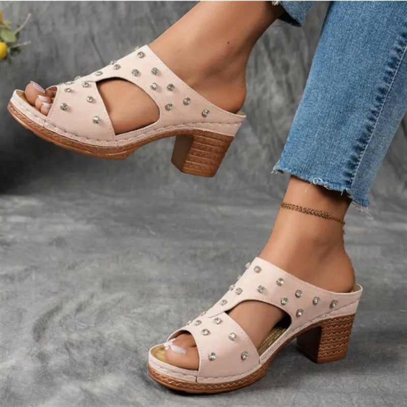Dame Elegante og fashionable højhælede sandaler med rhinsten dekorationer Stilla