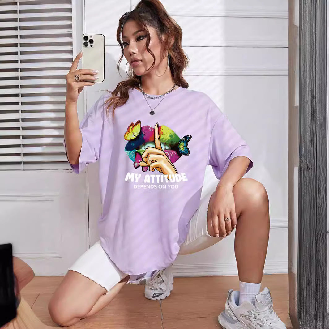 Dame Oversized T-Shirt med farverigt grafikdesign og afslappet pasform Stilla
