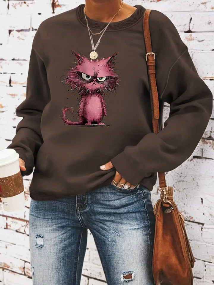 Kvinders sweatshirt med kreativt kattemotiv Stilla