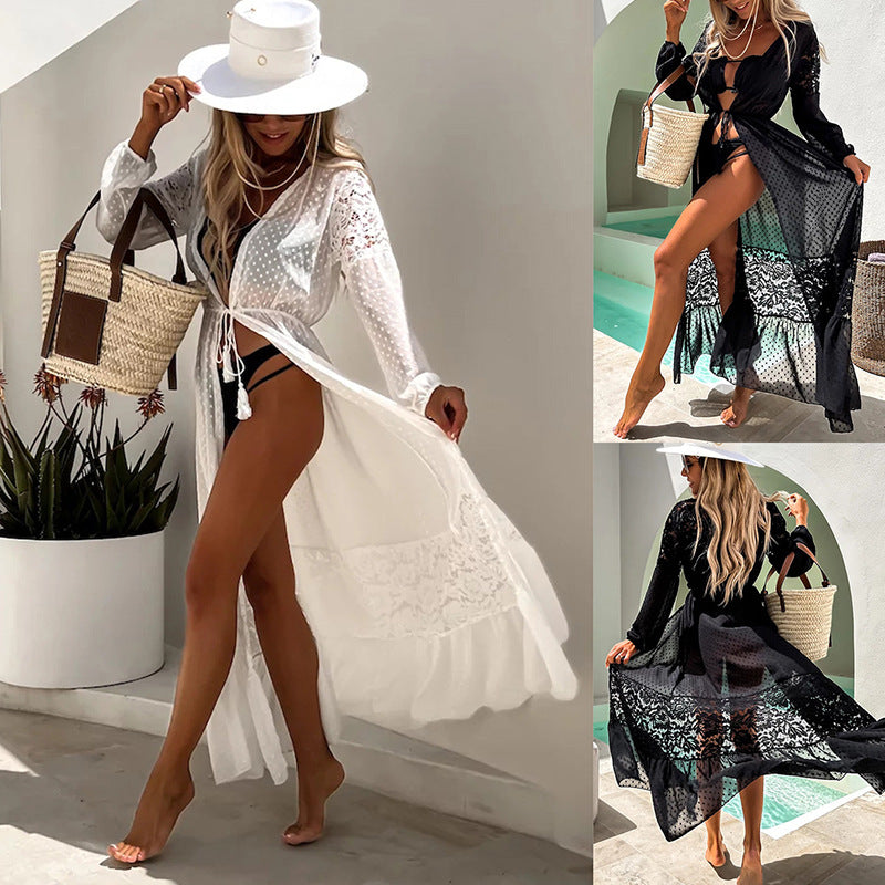 Dame Transparent Strandkjole med elegante spidsedetaljer Stilla