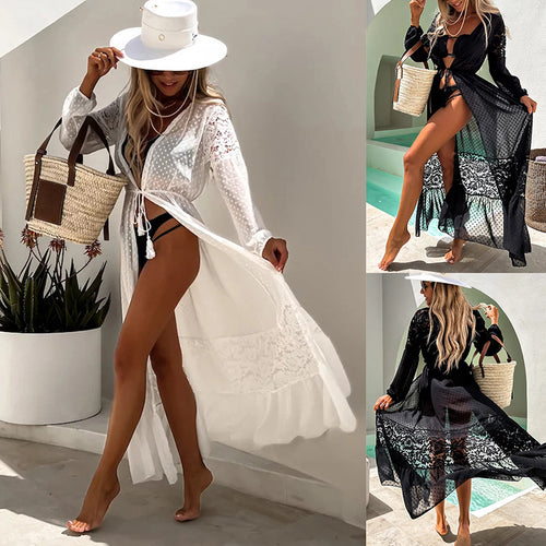 Dame Transparent Strandkjole med elegante spidsedetaljer Stilla