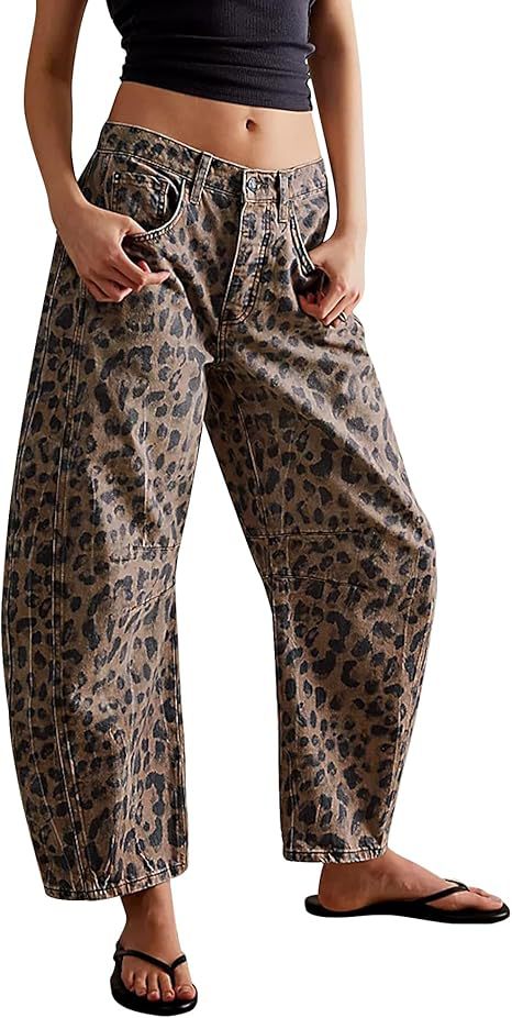 Dame brede jeans med iøjnefaldende leopardmønster og høj talje Stilla