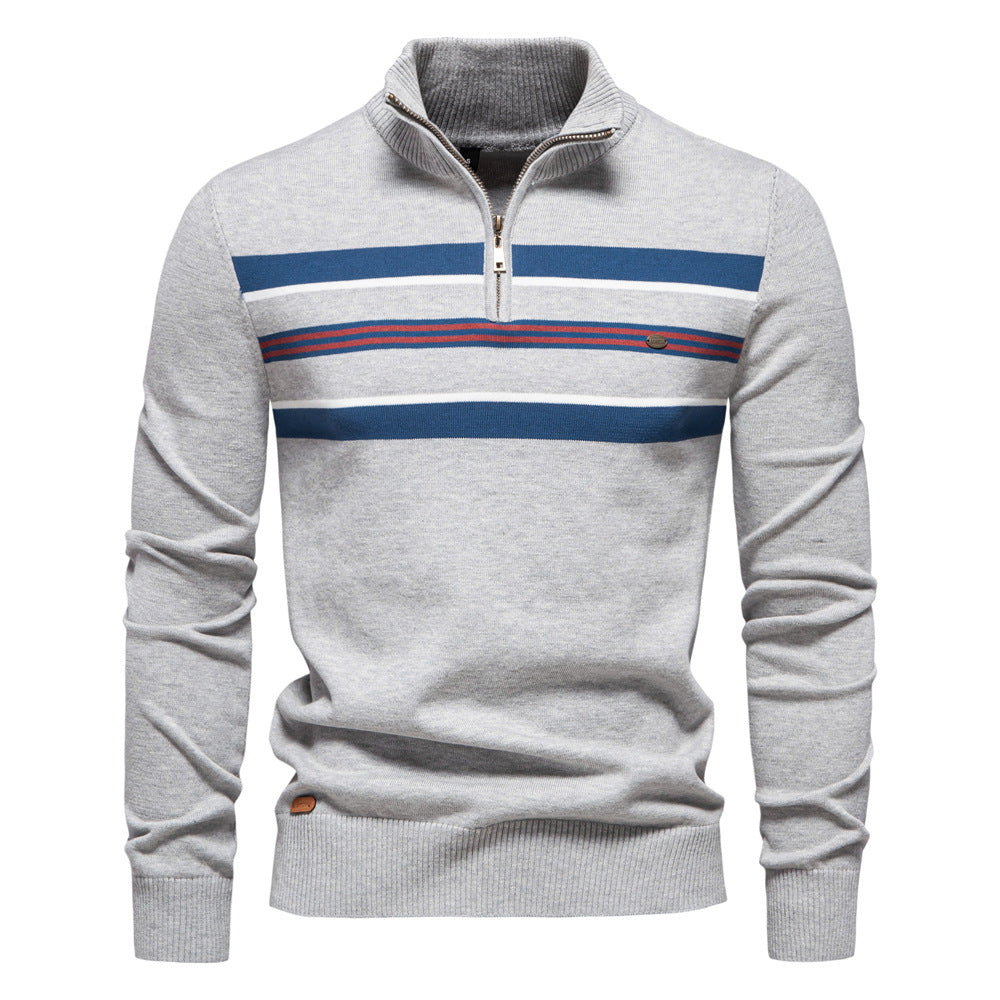 Herre sweater med ståkrave og sporty stribemønster Stilla