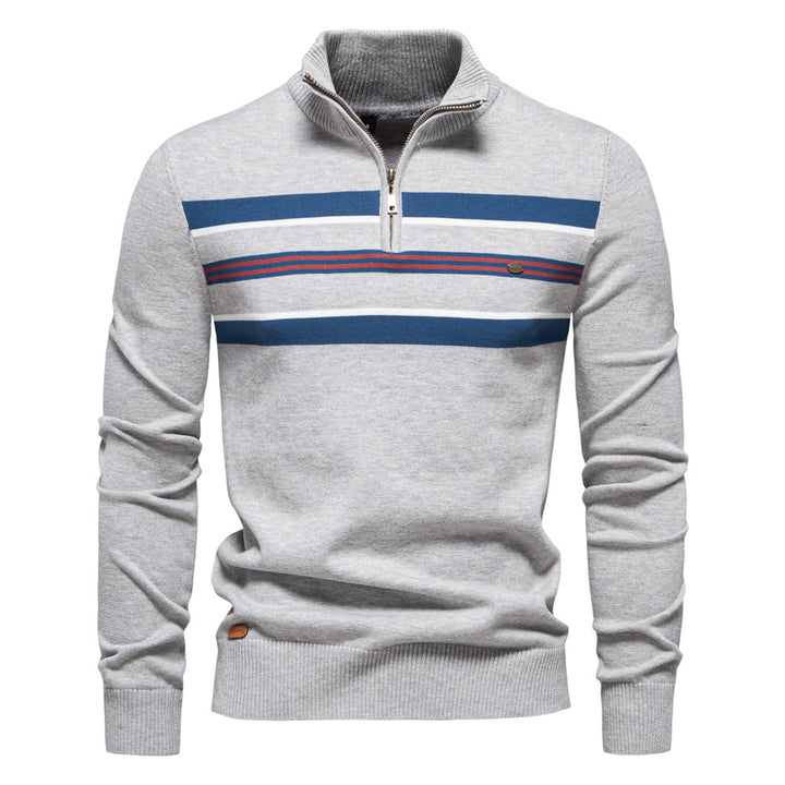 Herre sweater med ståkrave og sporty stribemønster Stilla