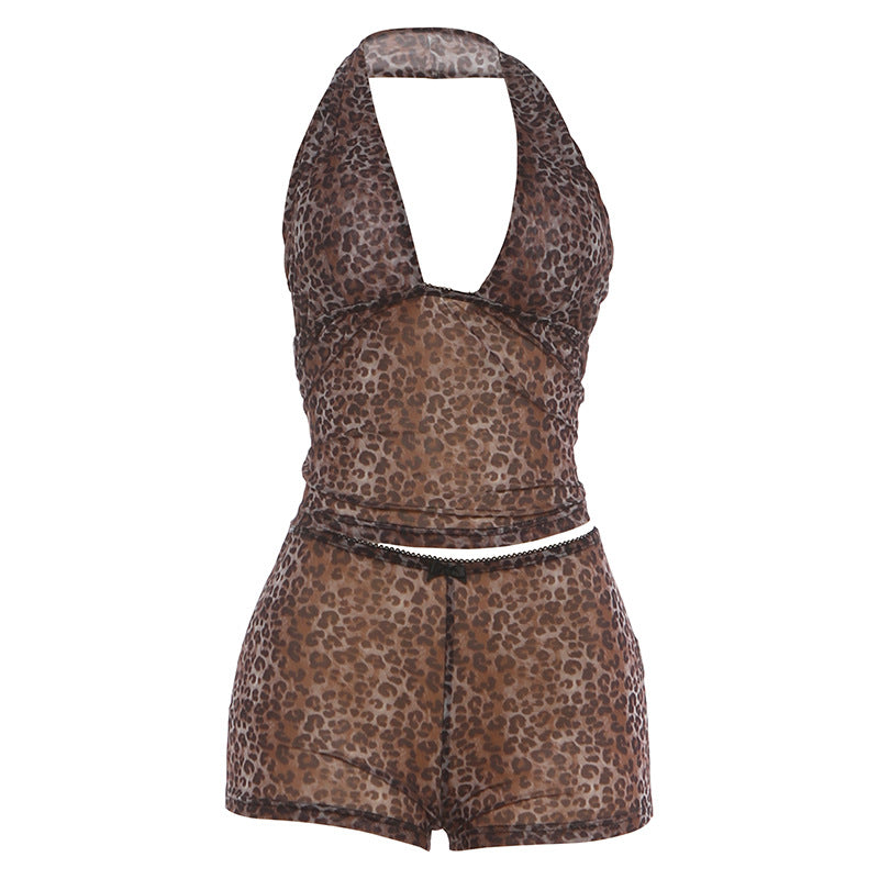 Dame afslappet jumpsuit med leopardmønster og dekorative detaljer Skovae