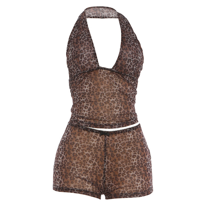 Dame afslappet jumpsuit med leopardmønster og dekorative detaljer Skovae