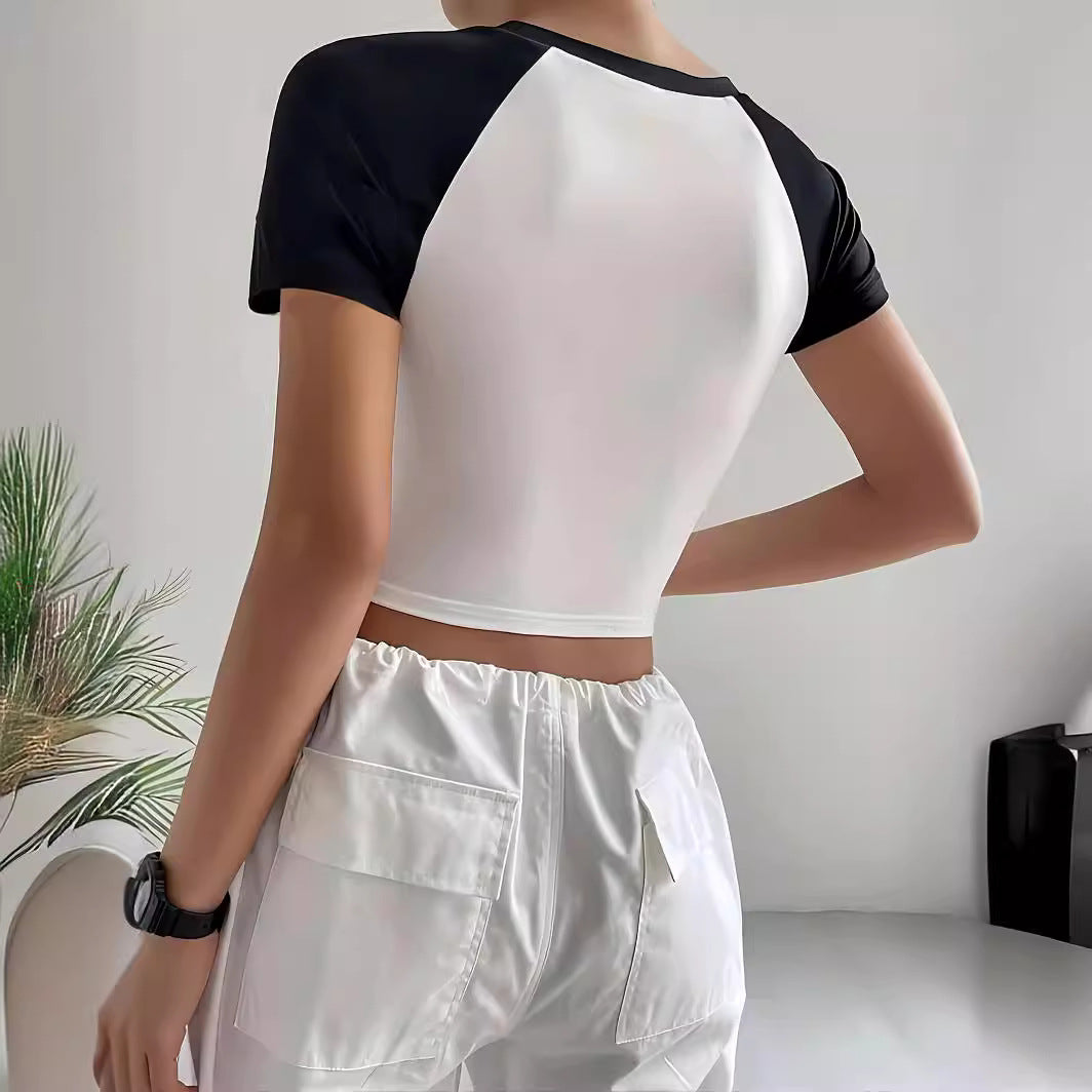 Dame Crop-top med motiverende tekst og afslappet snit Skovae