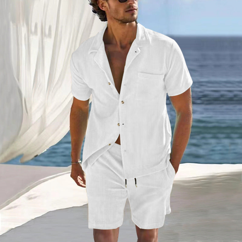 Herrer afslappet feriet-shirt og shorts-sæt med åndbart stof Stilla