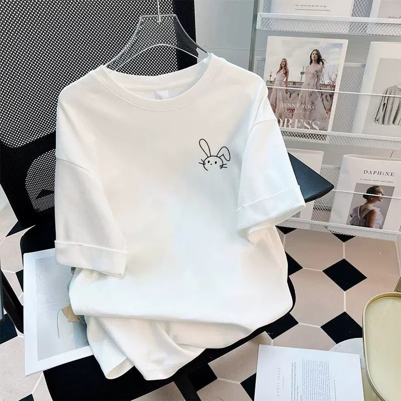 Dame T-shirt med sødt kaninmotiv Stilla