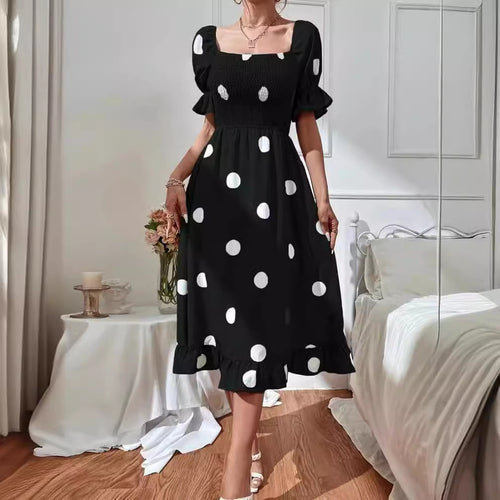 Dame Off-Shoulder Kjole med afslappet Ruffles afslutning og prikker Stilla