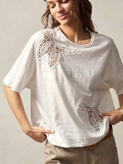 Dame Lace-Detail T-Shirt Stilla