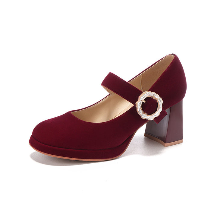 Dame Elegant Blokhæl Mary Jane Pumps med Dekorativ Perlelukning Stilla
