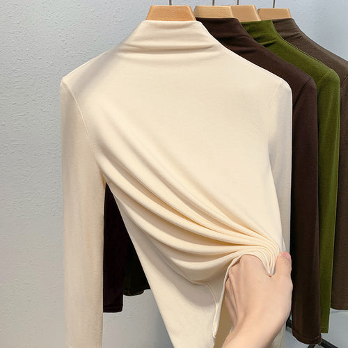Dame elegant Langærmet skjorte med høj hals og glat materiale Stilla