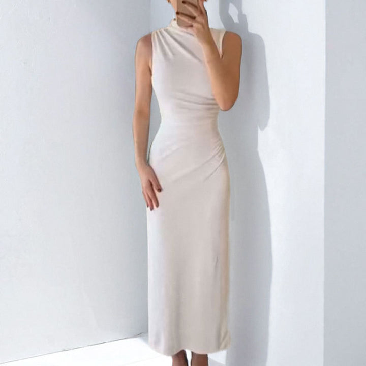 Dame Elegant Midikjole med asymmetrisk U-halsudskæring og drapering Stilla