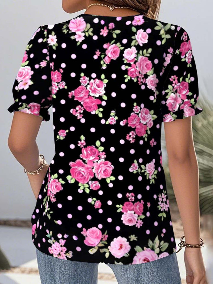 Dame bluse skjorte med blomstret design og feminine spidsaccentuer Stilla