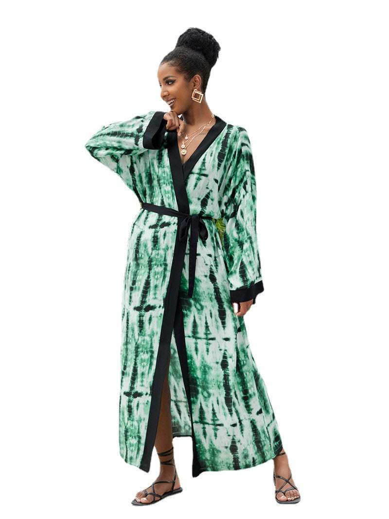 Dame langærmet kimono med bindebælte Stilla