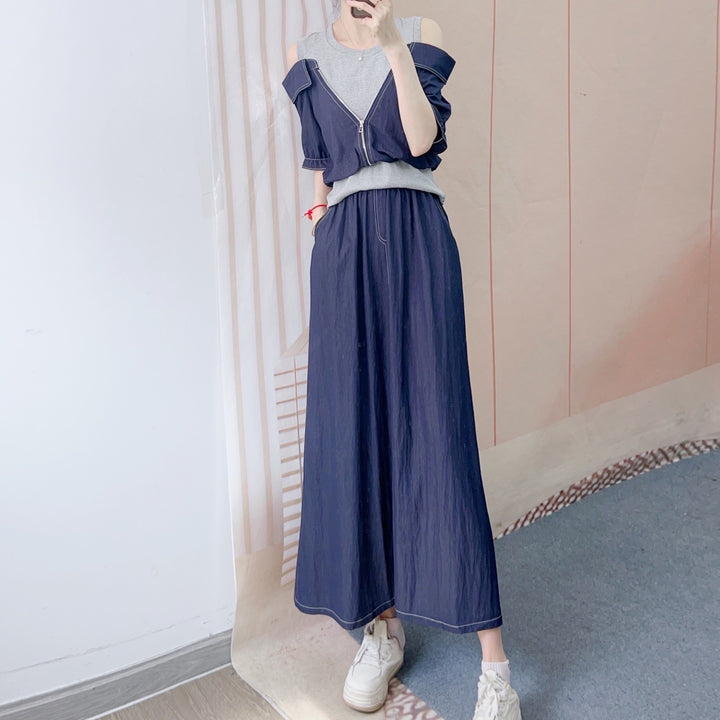 Dame Casual Maxikjole med Lynlås og Off-Shoulder Design Stilla