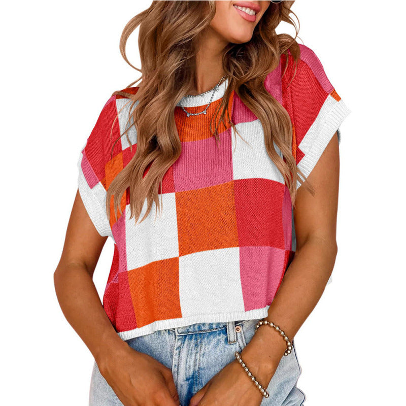 Dame cropped top med moderne ternet mønster og afslappet snit Stilla